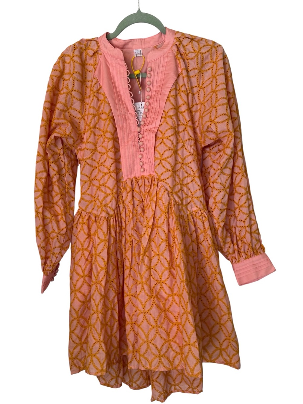 Peach-Pink Button Front Tunic with Gold Print